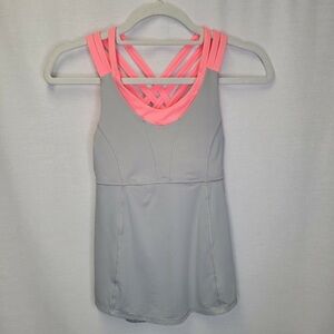 Lululemon Women's Size 4 Tank Top Gray Pink Strappy Built In Bra Beat The Heat